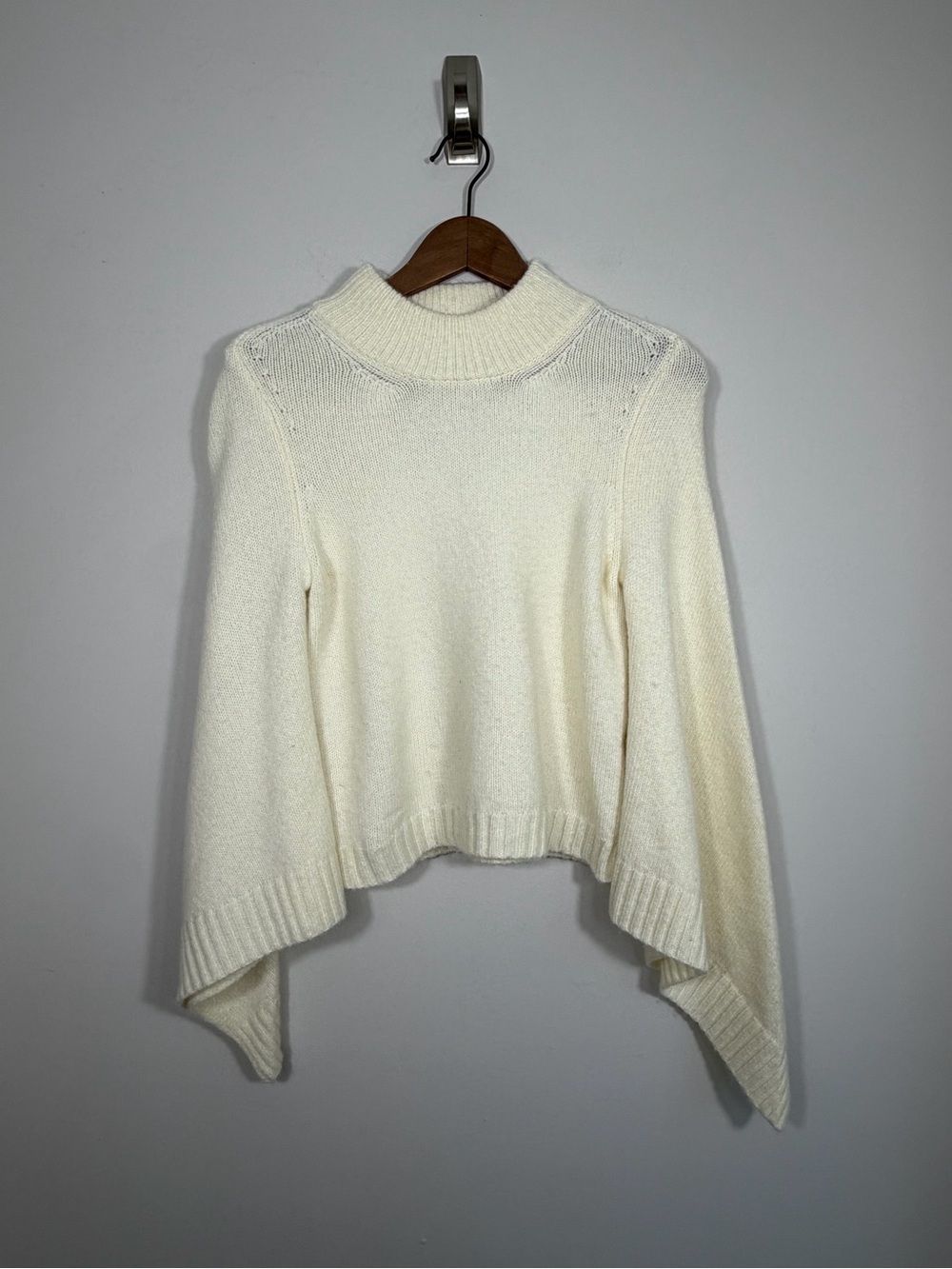 Anthropologie Moth Marina Ivory Wool Blend Bell Sleeve Keyhole Sweater S